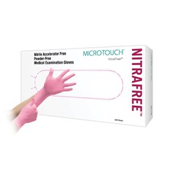 Ansell Gloves - Microtouch Nitrafree - Pink - Nitrile - Non-Latex - Powder Free - Small, 100-Pack