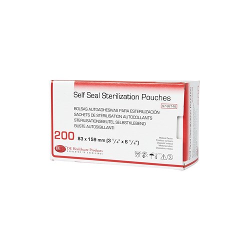 DE Self Seal Sterilisation Pouches - 83mm x 159mm, 200-Pack