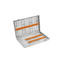 ASA Dental Instrument Cassette - Hold 15 Instruments - Stainless Steel - Orange Silicone Inserts