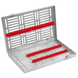 ASA Dental Instrument Cassette - Hold 15 Instruments - Stainless Steel - Red Silicone Inserts