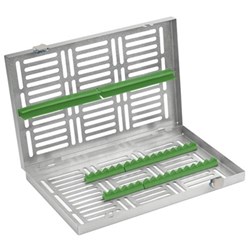 ASA Dental Instrument Cassette - Hold 15 Instruments - Stainless Steel - Green Silicone Inserts