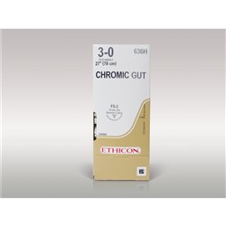 Johnson & Johnson Suture Ethicon Chromic Gut, 3/0, 19mm FS2, 3/8 Circle Reverse Cut, 36-Pack