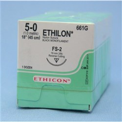 SUTURE Ethicon Nylon 19mm 5/0 FS2 3/8 circle reverse cut x12