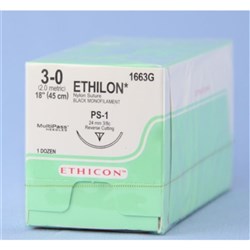 SUTURE Ethicon Nylon 24mm 3/0 FS1 3/8 circle reverse cut x12