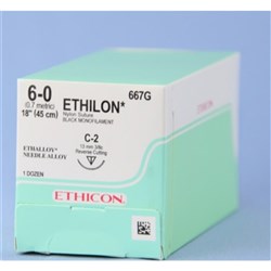 SUTURE Ethicon Nylon 13mm 6/0 C2 3/8 circle reverse cut x 12