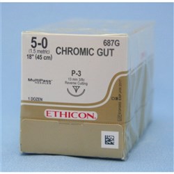 Johnson & Johnson Suture Ethicon Chromic Gut, 5/0, 13mm P3, 3/8 Circle Reverse Cut, 12-Pack