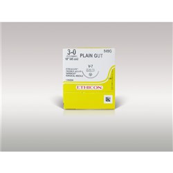 Johnson & Johnson Suture Ethicon Plain Gut, 26mm, 3/0, V7, 1/2 Circle Taper Cut 12