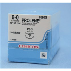 Johnson & Johnson Suture Ethicon Prolene, 16mm, 6/0, PS-3, 3/8 Bl Circle Reverse Cut, 12-Pack