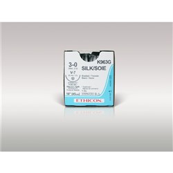 Johnson & Johnson Suture Ethicon Silk,  26mm, 3/0, V7, 1/2 Circle Taper Cut, 12-Pack