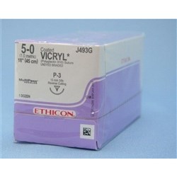 Johnson & Johnson Suture Vicryl Plus, 13mm, 5/0, P3, 3/8 Circle Reverse Cut, Undyed, 12-Pack