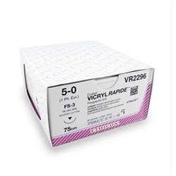Johnson & Johnson Vicryl Rapid, 16mm, 5/0, FS-3, 3/8 Circle Reverse Cut, 75cm, Undyed, 36-Pack
