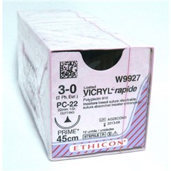 Johnson & Johnson Suture Ethicon Vicryl Rapid, 22mm, 3/0, P Needle, 1/2 Circle, 12-Pack
