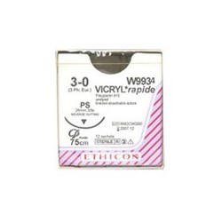 Johnson & Johnson Suture Ethicon Vicryl Rapid, 26mm, 3/0, 3/8 Circle Reverse Cut, 12-Pack