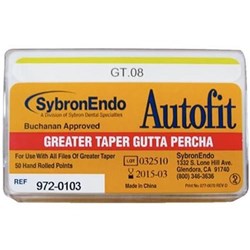 Kerr ANALYTIC - Autofit Gutta Percha Points - Greater Taper .08 - Yellow, 50-Pack