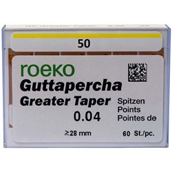 Roeko Greater Taper Gutta Percha Points - Size 60 - 0.04 Taper, 60-Pack