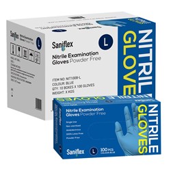 Saniflex Nitrile Gloves PF Blue Large Box of 100