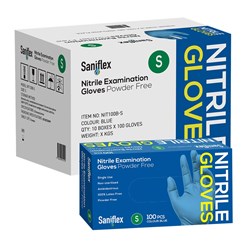 Saniflex Nitrile Gloves PF Blue Small  Box of 100