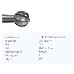 Komet Tungsten Carbide Bur - H141A-023 - Bone Cutter - Slow Speed, Right Angle (RA) 5-Pack