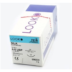 LOOK Silk Suture, 781, 4/0, 19mm, C6 Circle Reverse Cut, 12-Pack