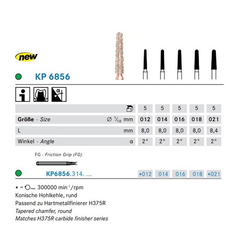 DKP6856314021X5 DIAO Diamond Bur FG #KP6856-021 Round Short Taper Chamfer 