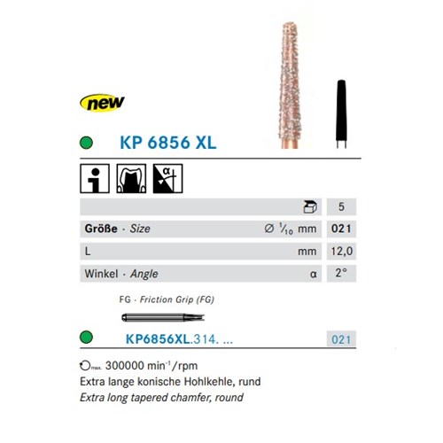 DKP6856XL3140215 DIAO Diamond Bur FG Round XL Taper Chamfer