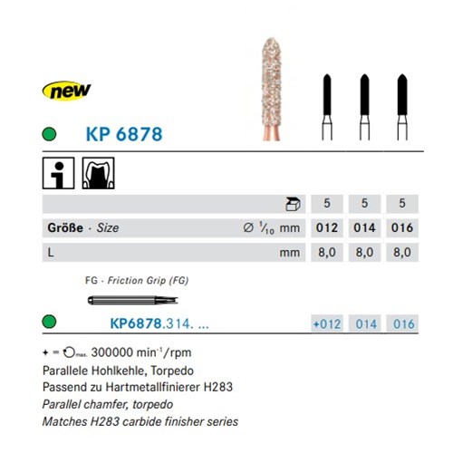 DKP6878314016X5 DIAO Diamond Bur FG #KP6878-016 Parallel Chamfer Torpedo