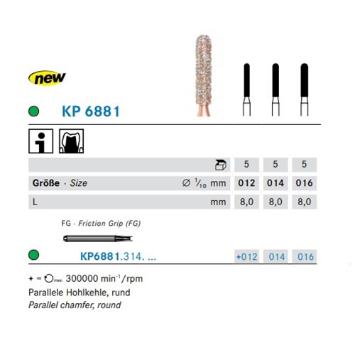 DKP6881314014X5 DIAO Diamond Bur FG #KP6881-014 Round Parallel Chamfer