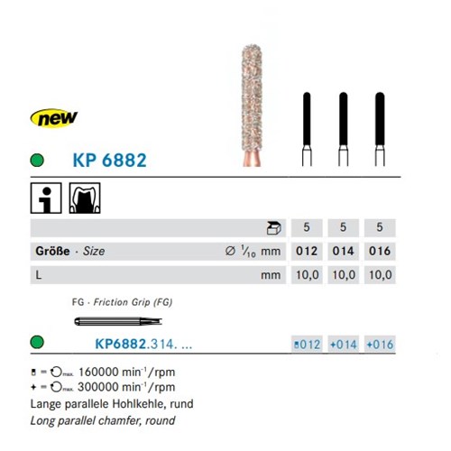 DKP6882314012X5 DIAO Diamond Bur FG #KP6882-012 Long Parallel Chamfer Round