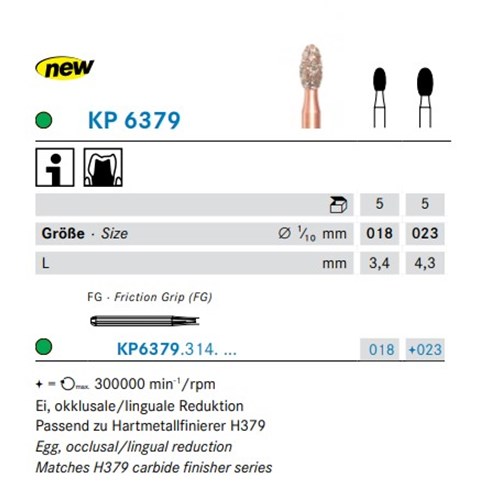 DKP6379314023X5 - DIAO Diamond FG Bur #KP6379-018 Long Torpedo Tapered Chamfer