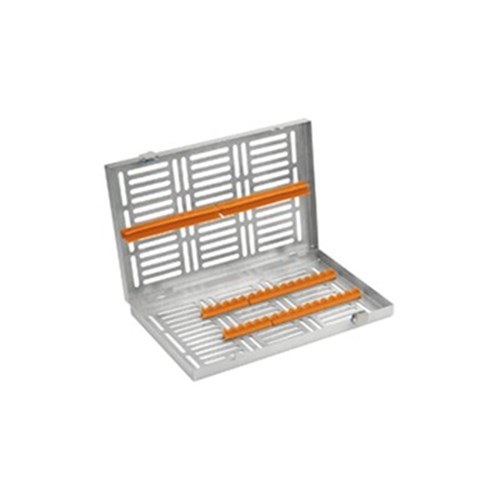 ASA Dental Instrument Cassette - Hold 15 Instruments - Stainless Steel - Orange Silicone Inserts