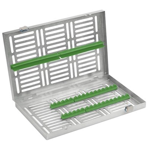 ASA Dental Instrument Cassette - Hold 15 Instruments - Stainless Steel - Green Silicone Inserts