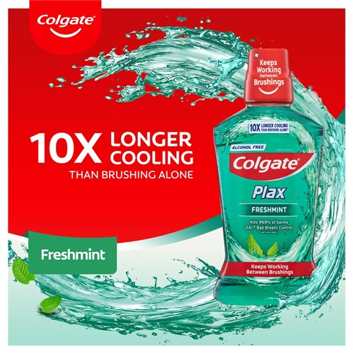 Colgate Plax - Antibacterial Fluoride Mouthwash - Alcohol Free - Freshmint - 500ml, 4-Pack