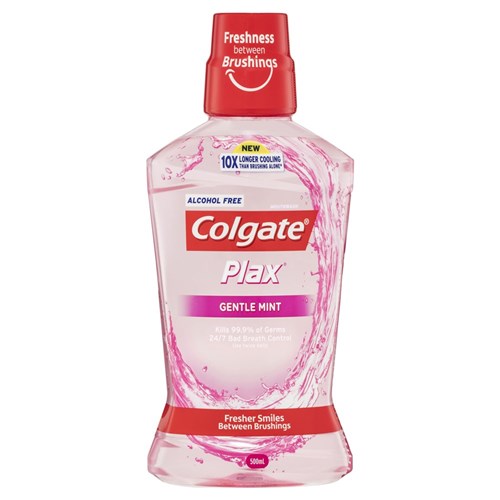 Colgate Plax - Antibacterial Fluoride Mouthwash - Alcohol Free - Gentle Mint 500ml, 4-Pack