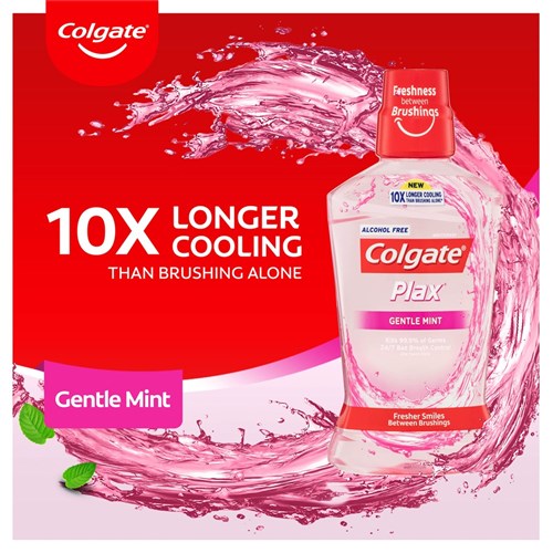 Colgate Plax - Antibacterial Fluoride Mouthwash - Alcohol Free - Gentle Mint 500ml, 4-Pack