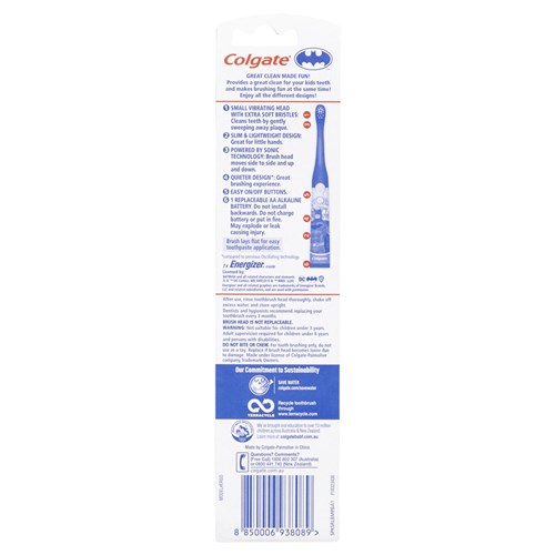 Colgate Kids Sonic Toothbrush - Batman and Barbie Designs - Battery Powered - 3+ Years, 6-Pack
