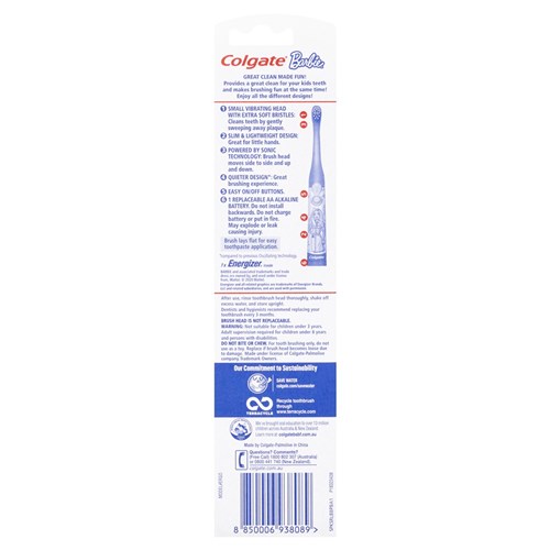 Colgate Kids Sonic Toothbrush - Batman and Barbie Designs - Battery Powered - 3+ Years, 6-Pack