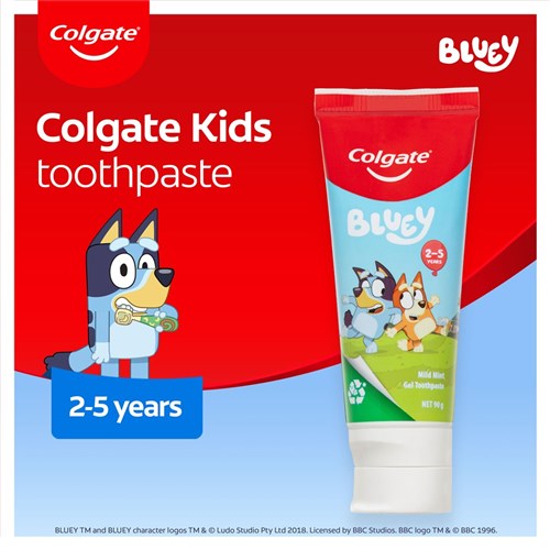 Colgate Kids Gel Toothpaste - Bluey - Mild Mint - 2-5 Years - 90g, 12-Pack