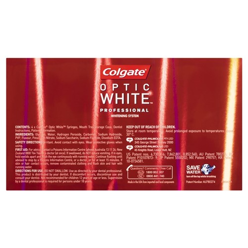 Colgate Optic White 9% Hydrogen Peroxide Full Kit (4 syringe) 