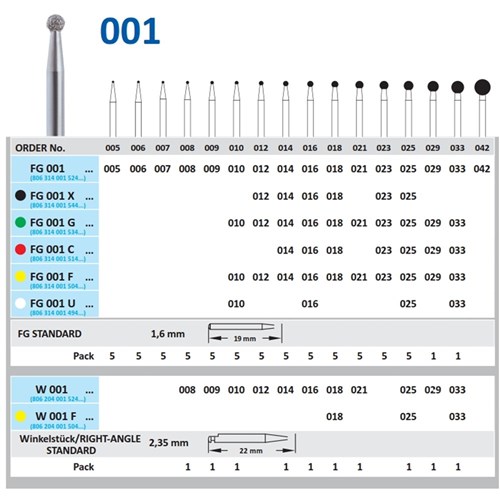 Horico Diamond Bur - 001-010 - Round - Straight (HP), 1-Pack