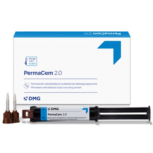 DMG PermaCem 2.0 - Self-Adhesive Dual-Curing Composite Cement - Shade A2 Universal - 9g Syringe, 1-Pack and 15 Mix tips