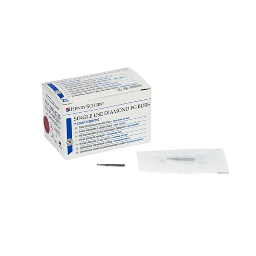 Henry Schein Diamond Bur - 001-010C - Round - Sterile - Single Patient - High Speed, Friction Grip (FG), 25-Pack