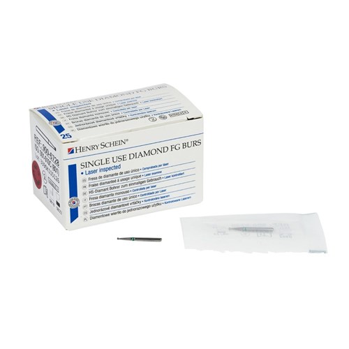 Henry Schein Diamond Bur - 001-016M - Round - Sterile - Single Patient - High Speed, Friction Grip (FG), 25-Pack