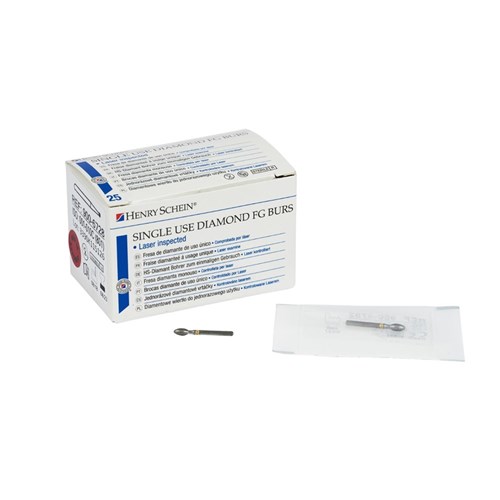 Henry Schein Diamond Bur - 277-023F - Egg - Sterile - Single Patient - High Speed, Friction Grip (FG), 25-Pack