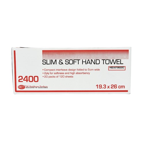 DE Slim & Soft Hand Towel - 2ply - 19.3mm x 26cm, 2400 Sheets