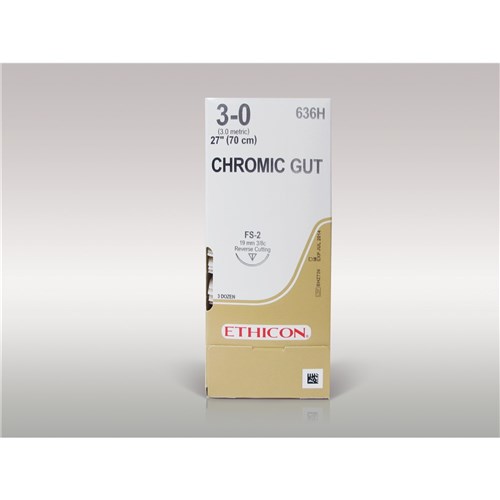 Johnson & Johnson Suture Ethicon Chromic Gut, 3/0, 19mm FS2, 3/8 Circle Reverse Cut, 36-Pack