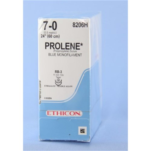 Johnson & Johnson Suture Ethicon Prolene, 10.5mm, 7/0, RB-3, 1/2 Circle Taper Point, 36-Pack