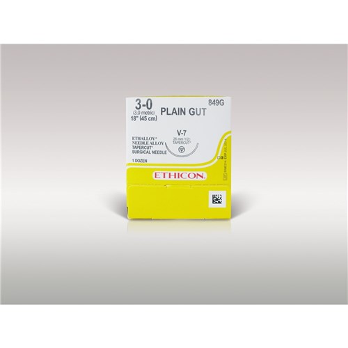Johnson & Johnson Suture Ethicon Plain Gut, 26mm, 3/0, V7, 1/2 Circle Taper Cut 12