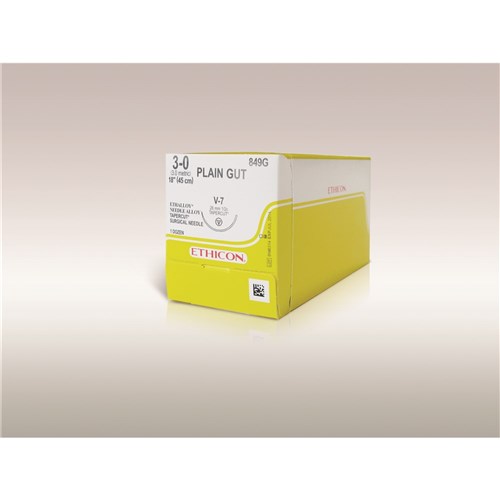 Johnson & Johnson Suture Ethicon Plain Gut, 26mm, 3/0, V7, 1/2 Circle Taper Cut 12