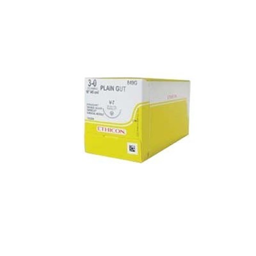 Johnson & Johnson Suture Ethicon Plain Gut, 26mm, 3/0, V7, 1/2 Circle Taper Cut 12