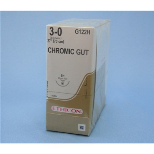 Johnson & Johnson Suture Ethicon Chromic Gut, 3/0, 26mm SH, 1/2 Circle Taper Point, 36-Pack